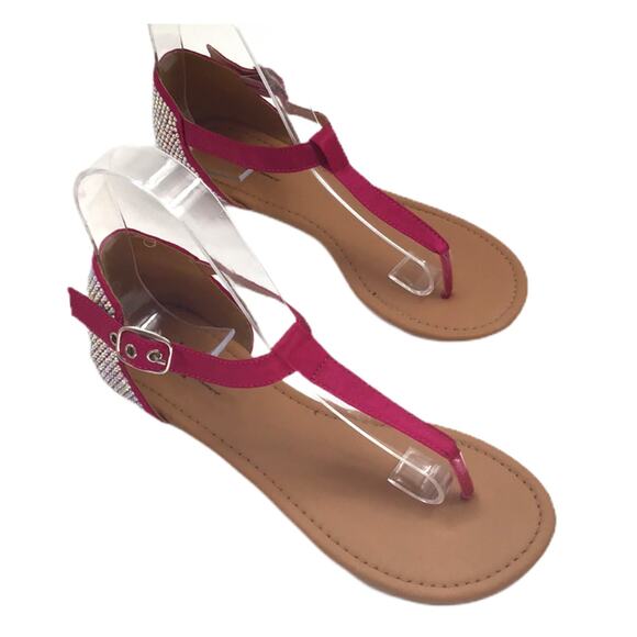 Shi By Journeys Women's 7 Pink T-Strap Gladiator Rhinestone Sandals Glam Bling - Picture 1 of 11